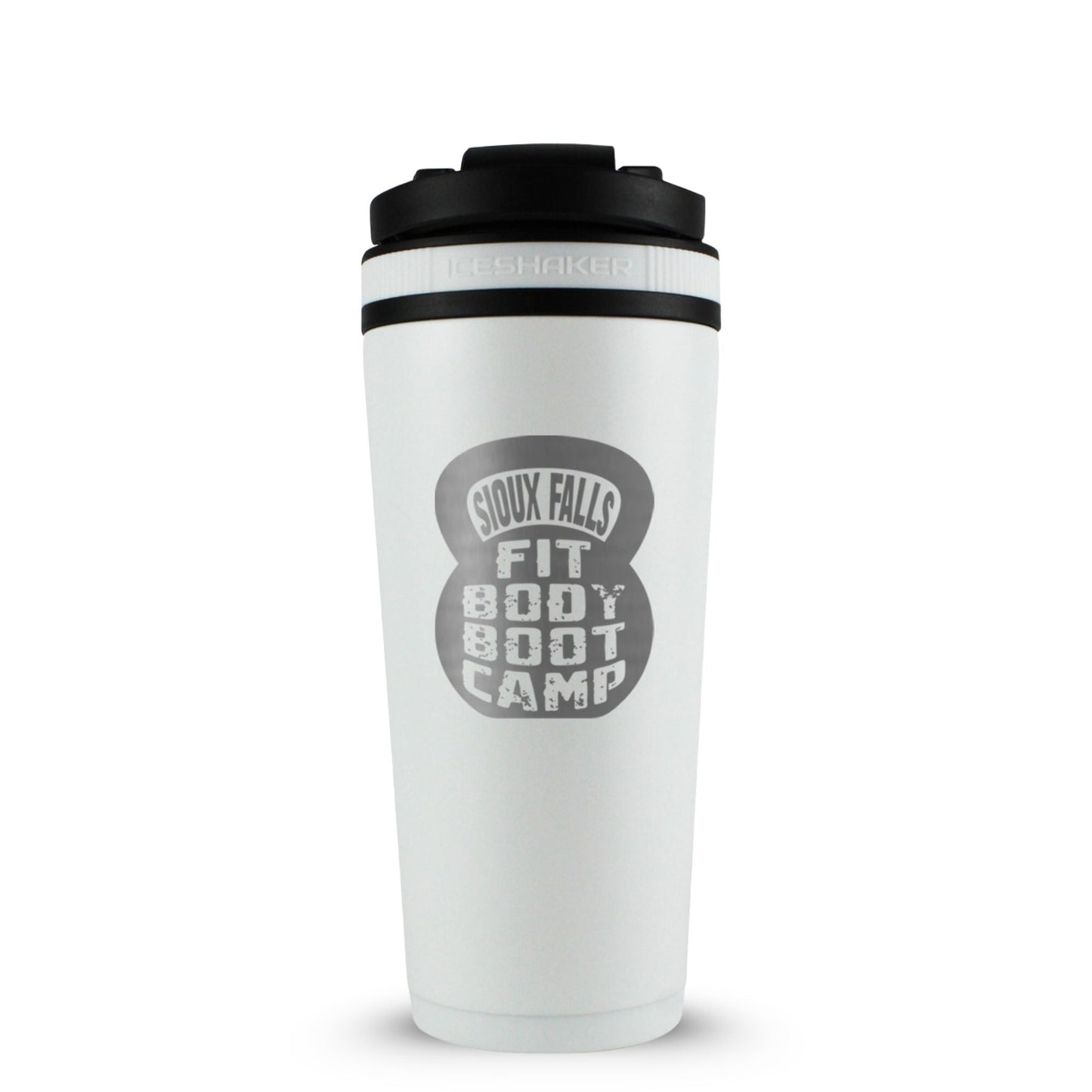 CUSTOM Sioux Falls Fit Body Boot Camp Kettlebell 26oz Ice Shaker - White