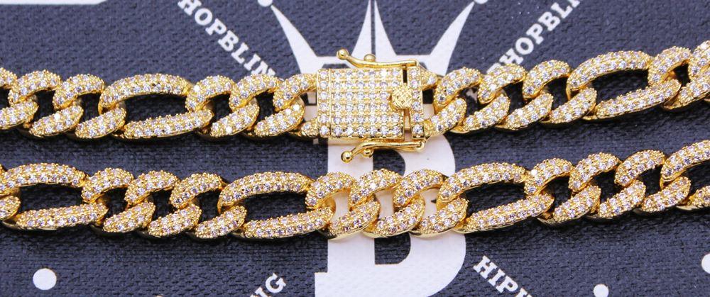 Figaro Bling Bling Chain 10MM White / Yellow Gold