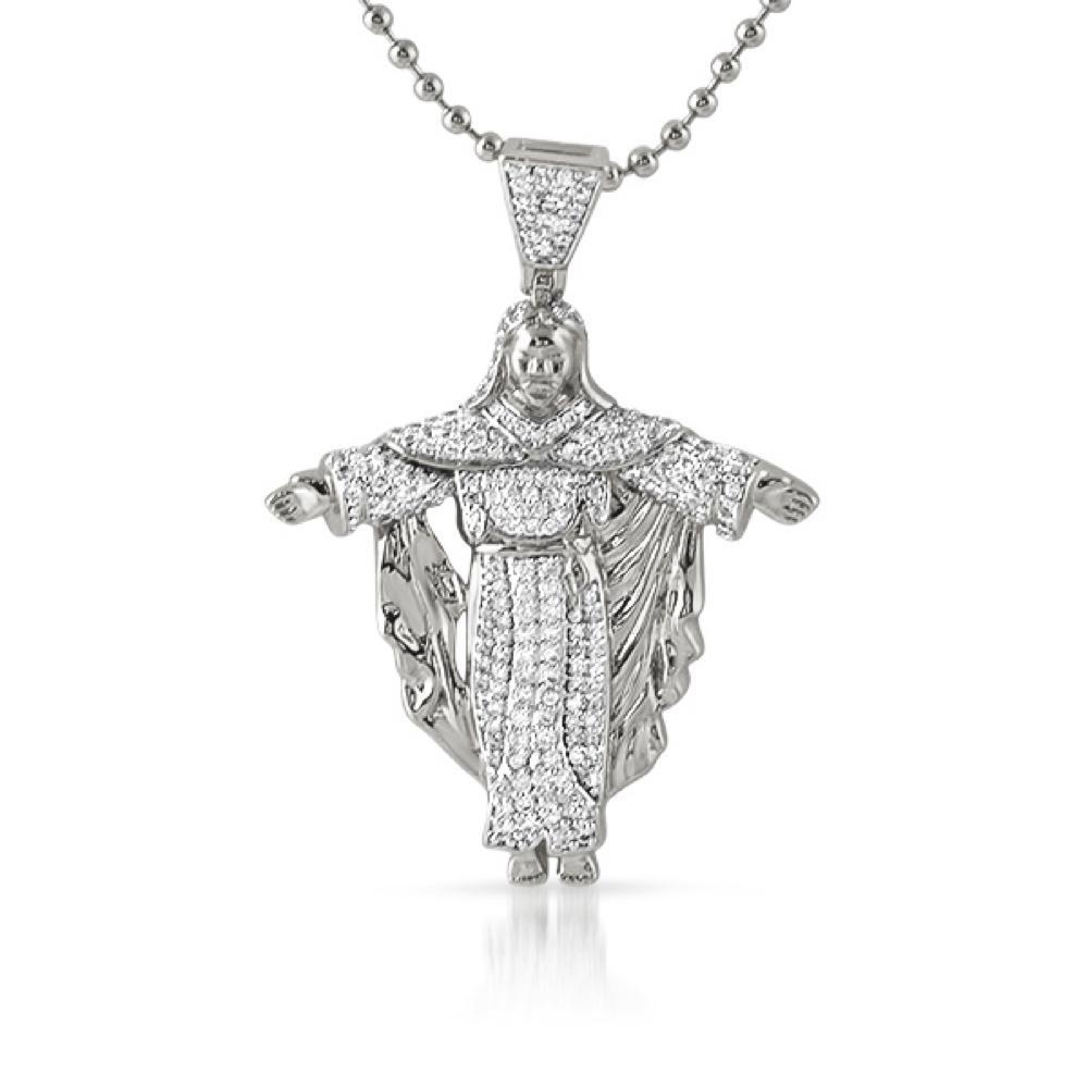 Jesus Crucifix Mini Micropave CZ Rhodium Charm