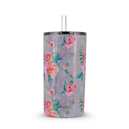 12oz Stainless Steel Mini Tumbler with Metal Base - Grey Floral