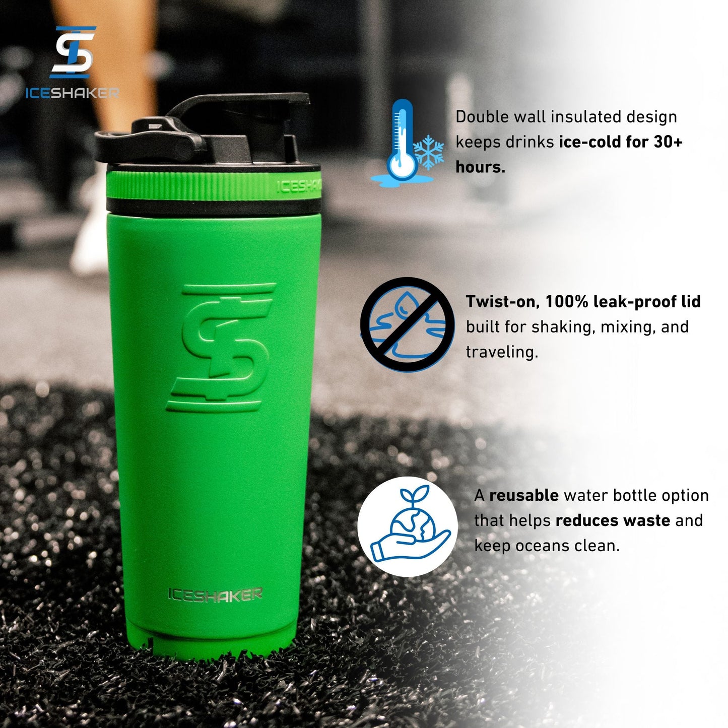 Ice Shaker Matte Series 26oz Shaker Bottle - Dragon Green