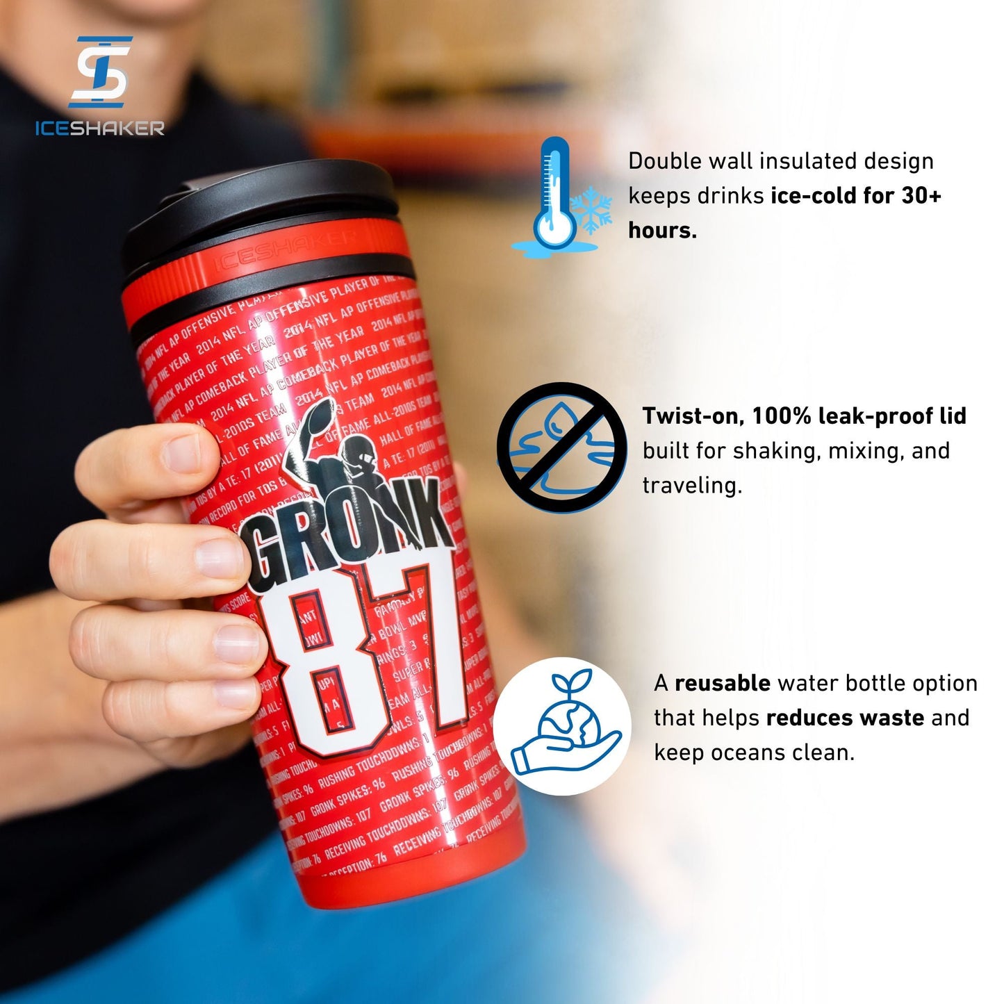 Ice Shaker 4D Series 26oz Shaker Bottle - Gronk 87 Record Breaker Edition