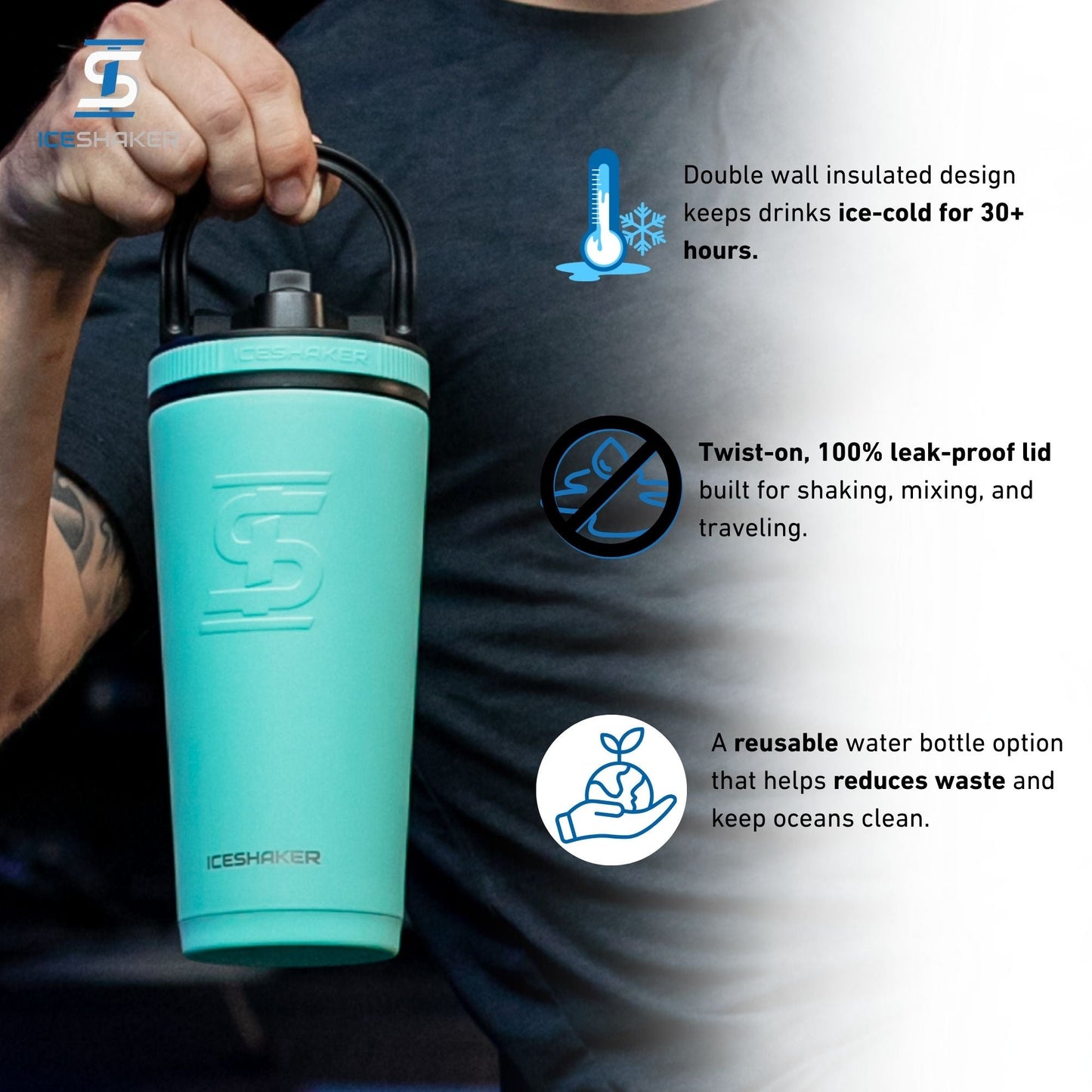 Ice Shaker Matte Series 26oz Shaker Bottle - Mint