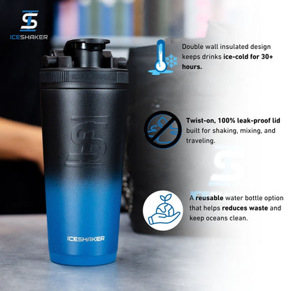Ice Shaker Ombre Series 26oz Shaker Bottle - Navy Black Ombre