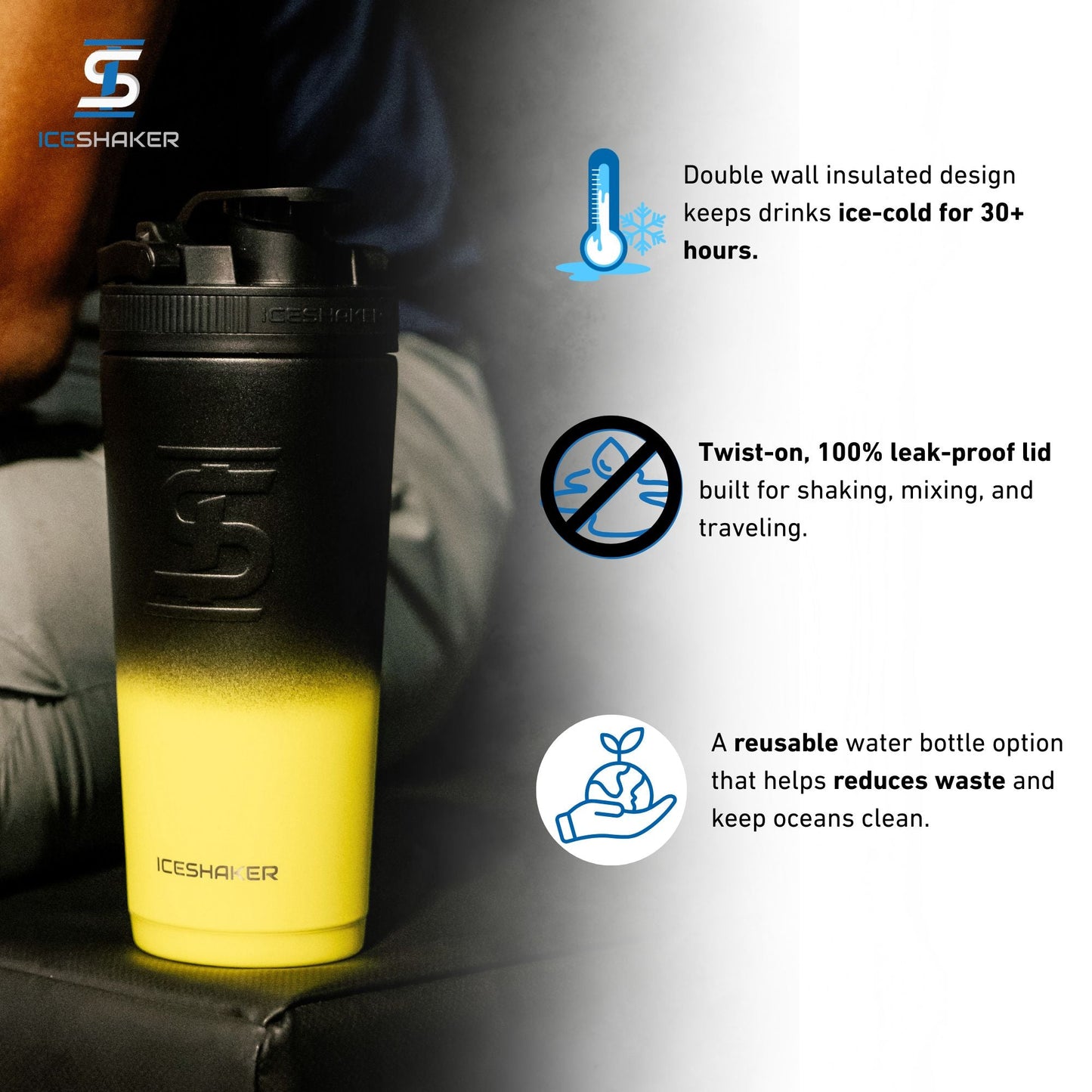 Ice Shaker Ombre Series 26oz Shaker Bottle - Yellow Black Ombre