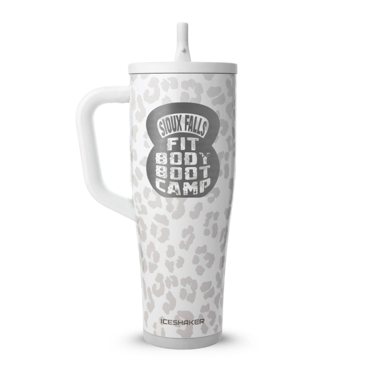 CUSTOM Sioux Falls Fit Body Boot Camp Kettlebell 40oz Legend Tumbler - White Leopard