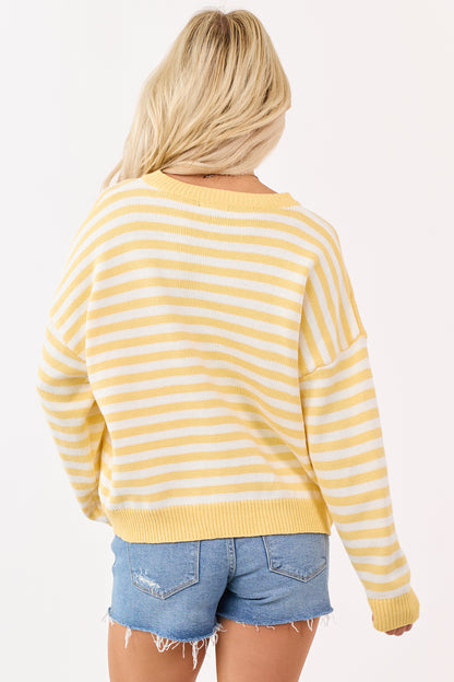 Amber and Ivory Striped Ribbed Knit Sweater