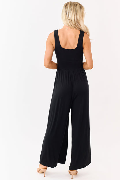 Black Sleeveless Wide Leg Soft Knit Jumpsuit