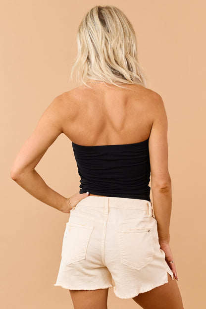 Black Strapless Cotton Knit Fitted Top