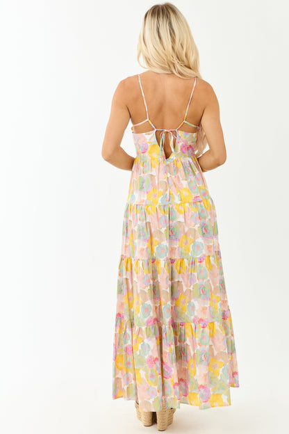 Blush Floral Print Sleeveless Cotton Maxi Dress