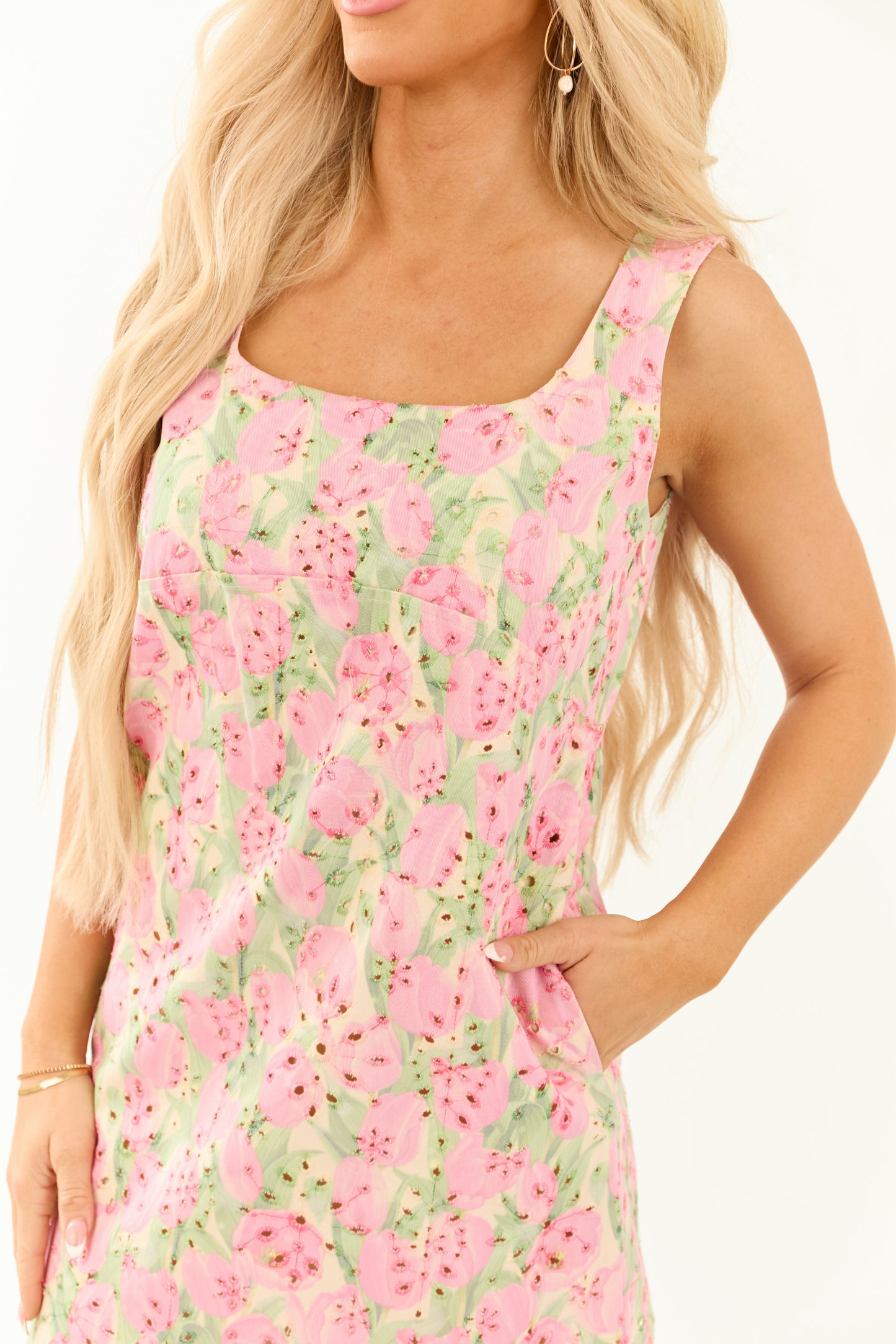 Carnation Floral Print Eyelet Lace Mini Dress