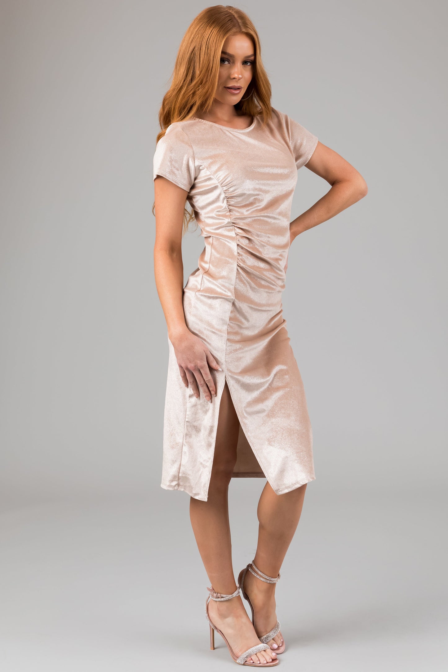 Champagne Sparkle Velvet Fitted Midi Dress