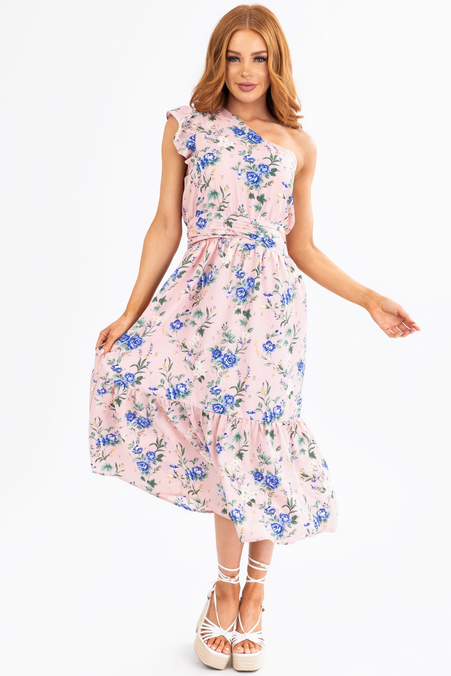 Cherry Blossom Floral One Shoulder Dress