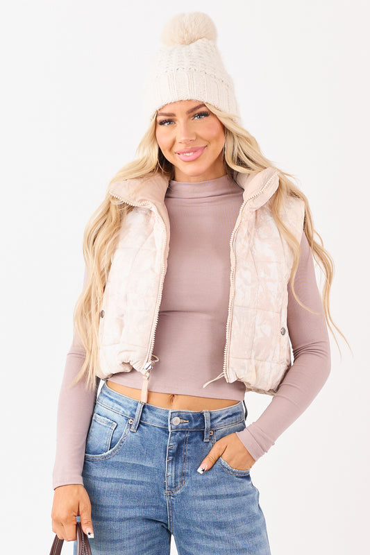 Faded Desert Sand Camo Reversible Crop Puffer Vest