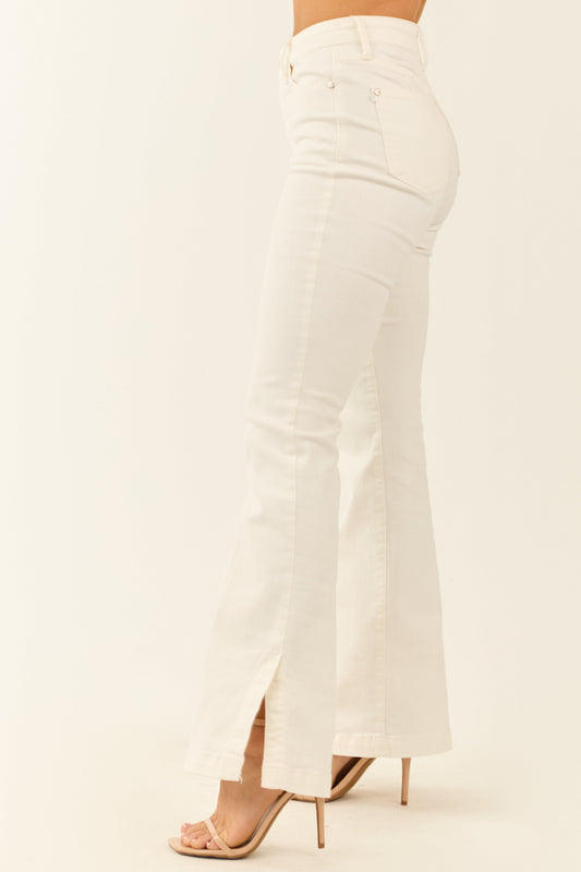 Judy Blue Ivory Stretchy Slit Hem Bootcut Jeans