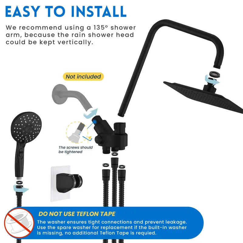 🚿 8 Inch Dual Rainfall Shower Head with 5 Spray Handheld