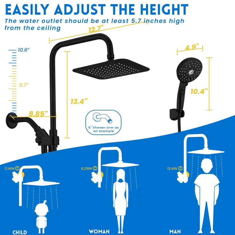 🚿 8 Inch Dual Rainfall Shower Head with 5 Spray Handheld