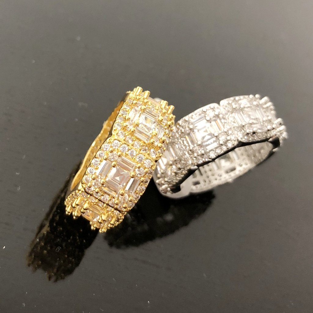 Exotic Baguette Princess Eternity Band Gold Bling CZ Ring
