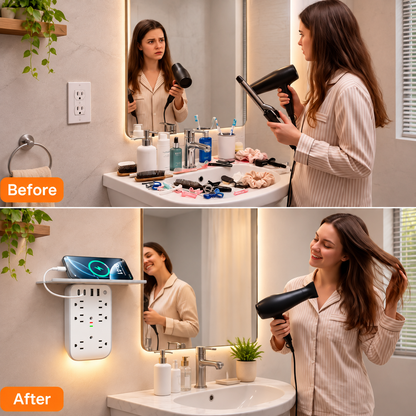 10 in 1 Wall Outlet Extender with Shelf & Night Light
