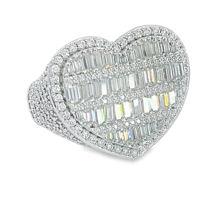 Heart Baguette VVS Moissanite Ring .925 Sterling Silver