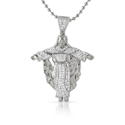 Jesus Crucifix Mini Micropave CZ Rhodium Charm