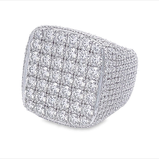 Large Cushion Iced Out VVS Moissanite Ring .925 Sterling Silver